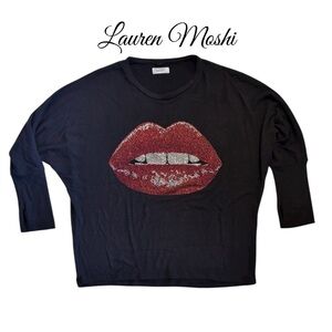 Lauren Moshi Sweatshirt with Red and Silver Crystal Lip Miss Design Size XS / S